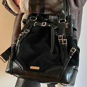BURBERRY PRORSUM Suede Medium Whipstitch Black Tote Bag